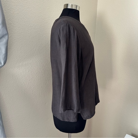 Eileen Fisher Chocolate Brown Linen Blend Button Up Lightweight Shirt Blazer - Picture 4 of 10